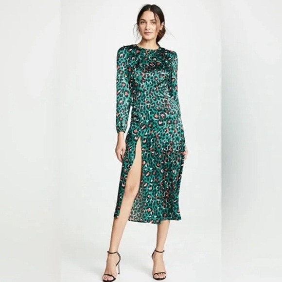 Rahi Dixie Midi Dress In Kelly Green Leopard Print With Sexy Side Slit Sz XXL - Picture 1 of 16